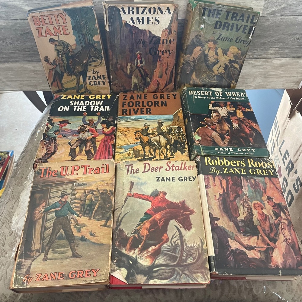 9 Vintage Zane Grey Western Books Grosset & Dunlap Hardcover Dust Jackets Lot